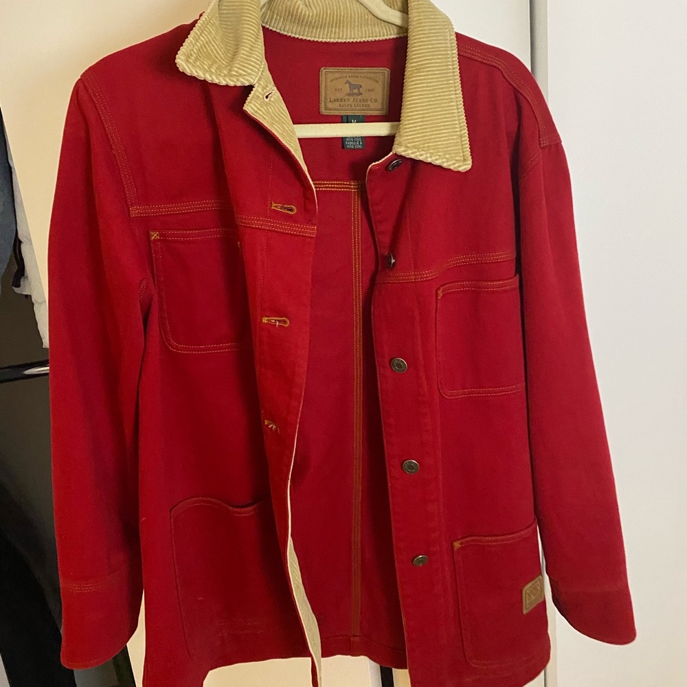 Vintage Chore Denim BURGUNDY BEIGE Jacket